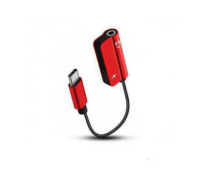 2 In 1 USB Type-C To 3.5Mm Jack Male To Female Splitter Cable Music Audio AUX Headphone Charging Adapter - Red - Zoom Image