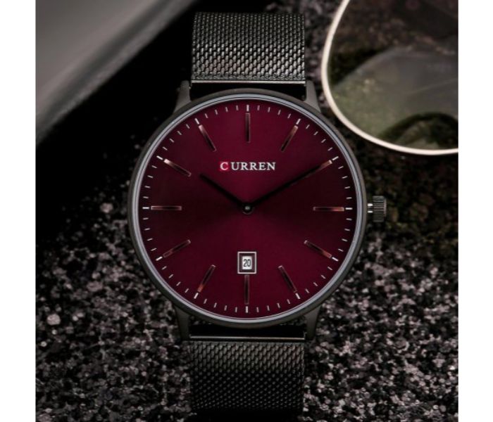 Curren 8302 Stainless Steel Analog Quartz Watch For Men Red And Black - Zoom Image 2