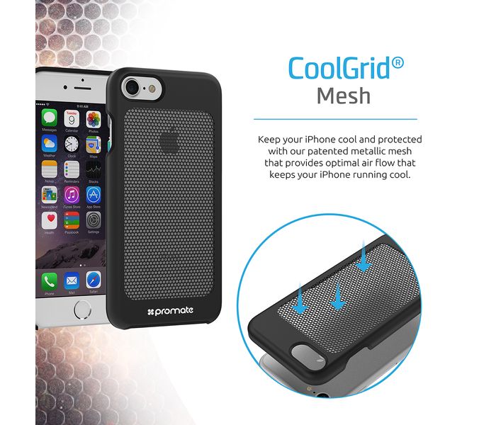 Promate Steel-i7 Ultra-Light Protective Snap-On Case iPhone 7 Case Cover with CoolGrid Mesh, Black - Zoom Image 6