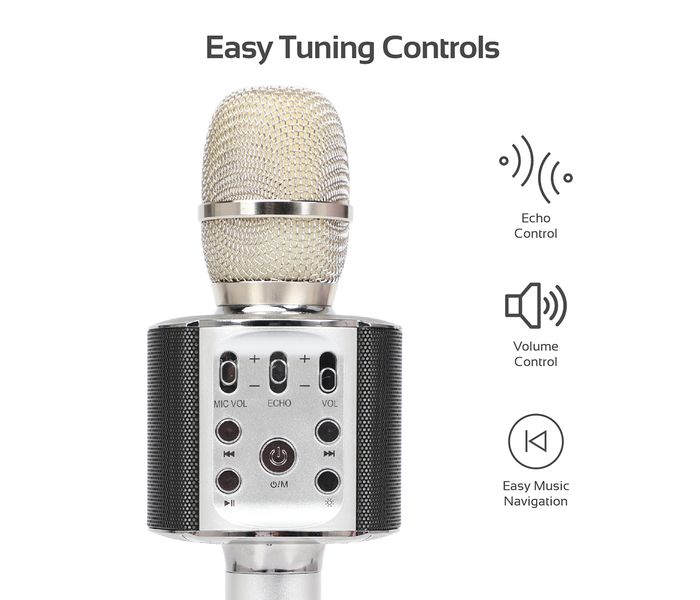 Promate Vocalmic-4 Portable Bluetooth Rechargeable Karaoke Mic with Phone Holder - Silver - Zoom Image 3