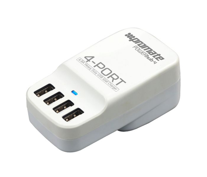 Promate PowerHub-4UK 6.8A High Speed USB Wall Charger with 4 USB Ports, White - Zoom Image 3