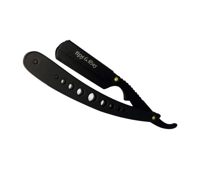 Tips & Toes TT-691BLK Stainless Steel Black Handle Professional Straight Razor for Classic Shaving, Black - Zoom Image 2