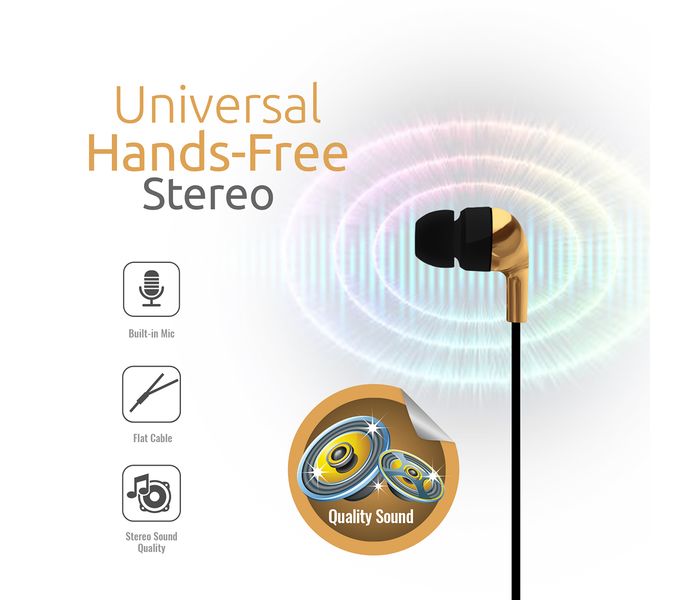 Promate Chrome Metallic Multifunction Stereo Headphones with Microphones, Gold - Zoom Image 1