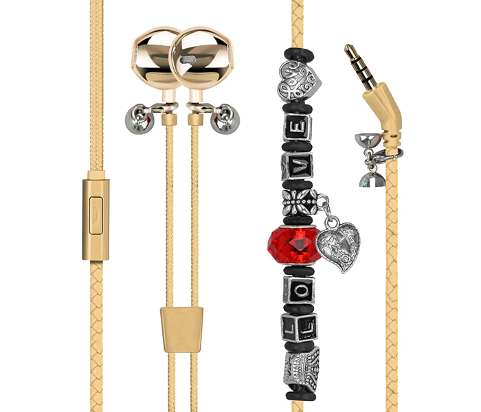 Promate VOGUE-3 Wearable Bracelet Style Stereo Earphones with Pandora Beads - Gold - Zoom Image 5