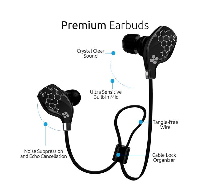 Promate Lite-2 Bluetooth Sports Headphones Stereo Earphones with Mic, Black - Zoom Image 1