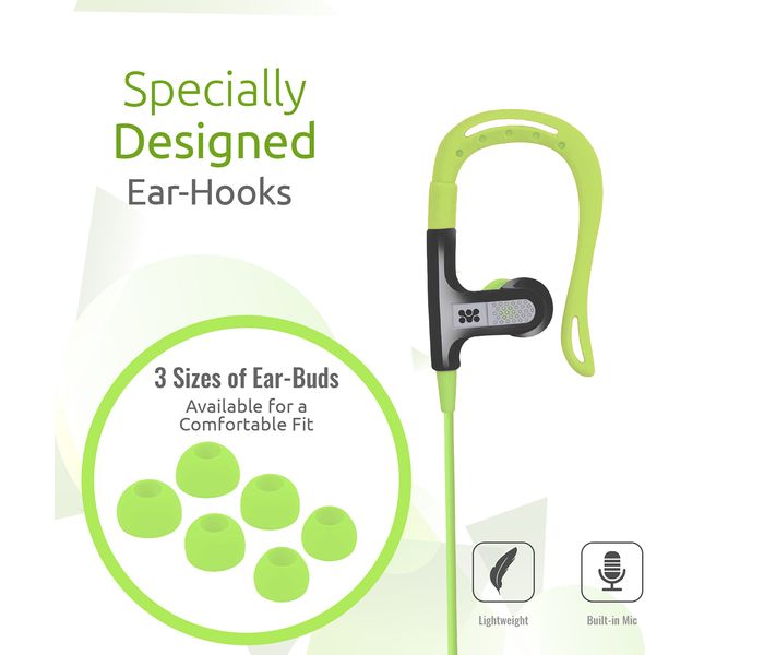 Promate Glitzy Premium In Ear Noise Isolating Earhook Over-Ear Headphones, Green - Zoom Image 2