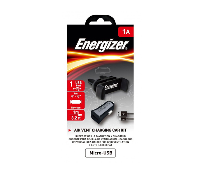 Energizer CKITB1ACMC3 Car Charging Kit with 1 Clipped & Micro USB Cable - Black - Zoom Image 1