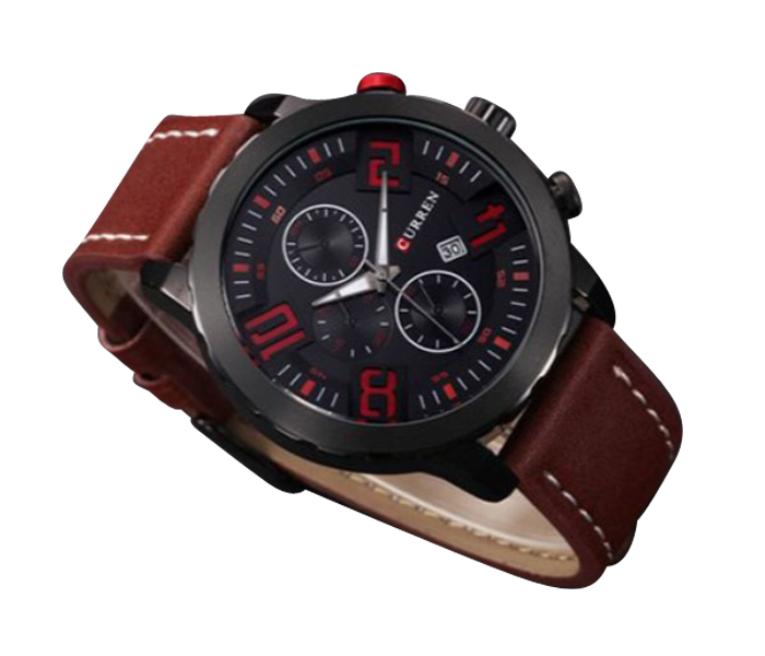 Cureen Leather Starp Watch For Men, Black & Brown - p2 - Zoom Image 4