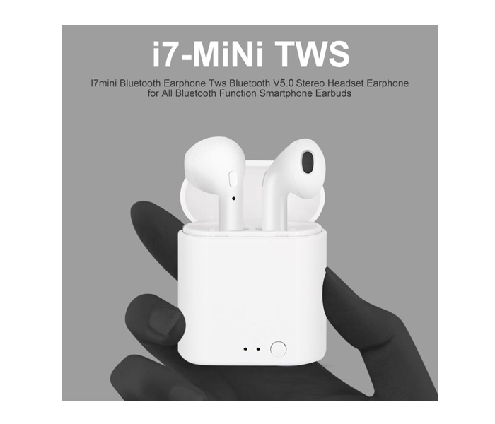 i7 Wireless Bluetooth 2 Pcs Stereo Headset With Power Bank - White - Zoom Image 2