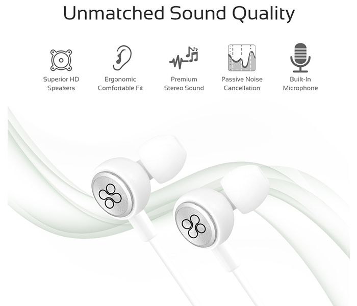 Promate Flano Lightweight Ergonomic High Definition Stereo Earphones - White - Zoom Image 2