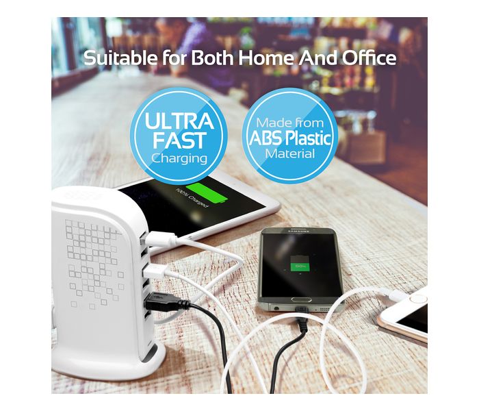 Promate PowerBase-2 12000mAh Fast AC Charging Station Hub with 6 USB Ports, White - Zoom Image 2