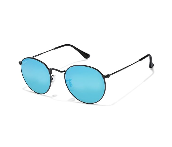 Ray-Ban 0RB3447 002/40 Round Gunmetal Frame & Sky Blue Mirror Mirrored Sunglasses for Unisex - Zoom Image 4