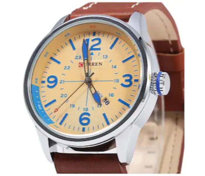 Curren 8215 Business Style Quartz Watch For Men Brown and Yellow - Zoom Image 1