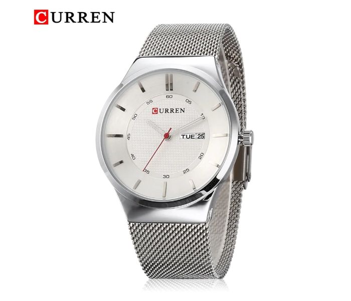 Curren 8311 Stainless Steel Analog Quartz Watch For Men Silver And White - Zoom Image 1