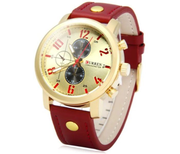 Curren 8192 Quartz Watch With Leather Band For Men Red - Zoom Image 1