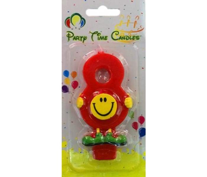 Party Time M082 Number 8 Smiley Birthday Candle Red - Zoom Image