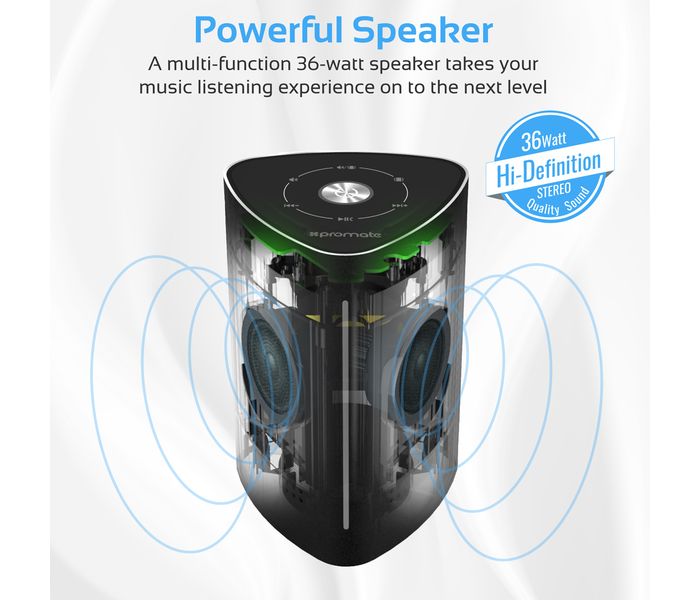 Promate Cyclone Portable Bluetooth Speaker with Touch Control System - Black - Zoom Image 1