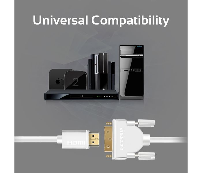 Promate LinkMate-H4 Premium High Speed Type A HDMI to DVI Adapter Cable - White - Zoom Image 4