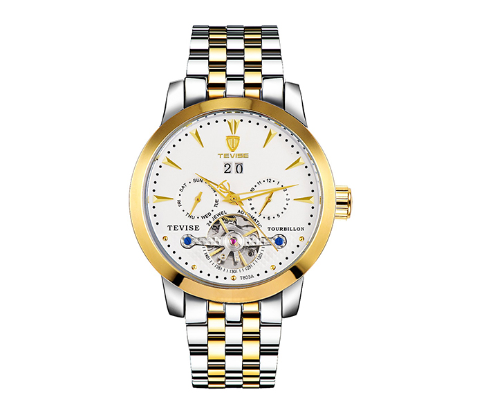 Tevise T803A Skeleton Men's Automatic Watch - Gold & White - Zoom Image