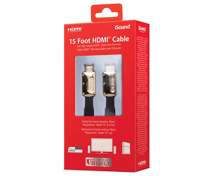 I Sound 6816 15ft Flat HDMI Cable - Black - Zoom Image 1