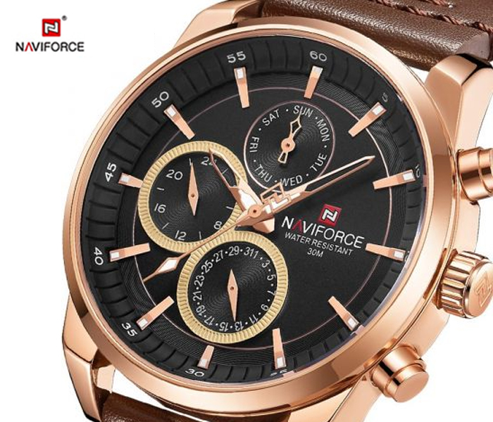 Naviforce 9148 Men Luxury Chronograph Leather Starp Watch - Gold - Zoom Image 3