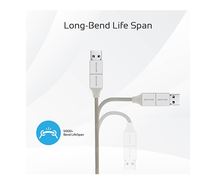 Promate UNILINK-TRIO2 3-in-1 Smart USB Cable for Charging and Data Transfer - Sliver - Zoom Image 4