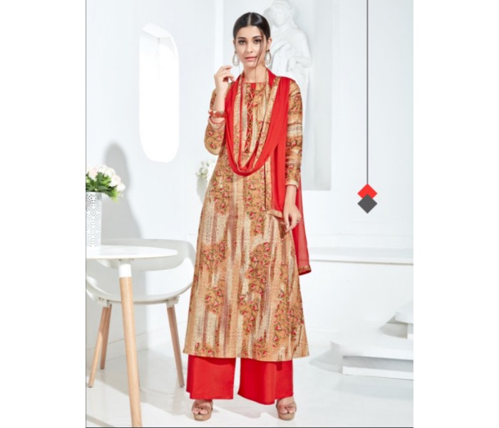 Ziyata Collections ZY2001 Unstitched Cotton Churidar Red and Gold - Zoom Image