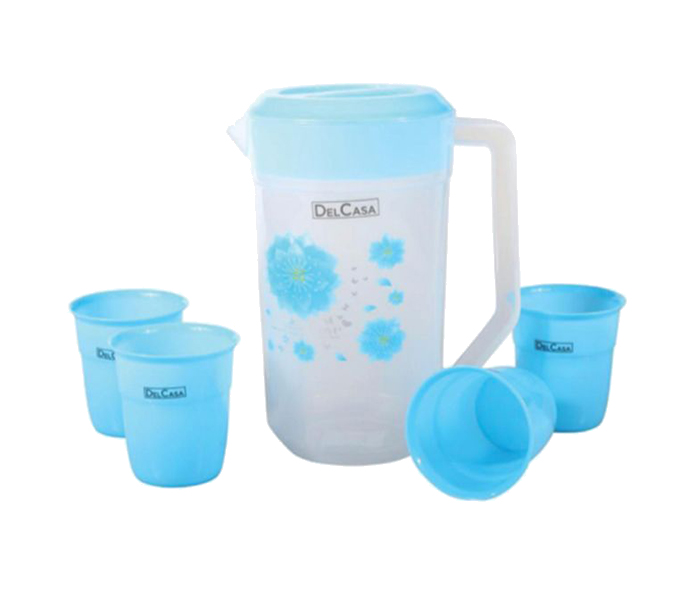 Delcasa DC1454 5 Piece Water Jug & Cups Set - 2.3L, Blue - Zoom Image