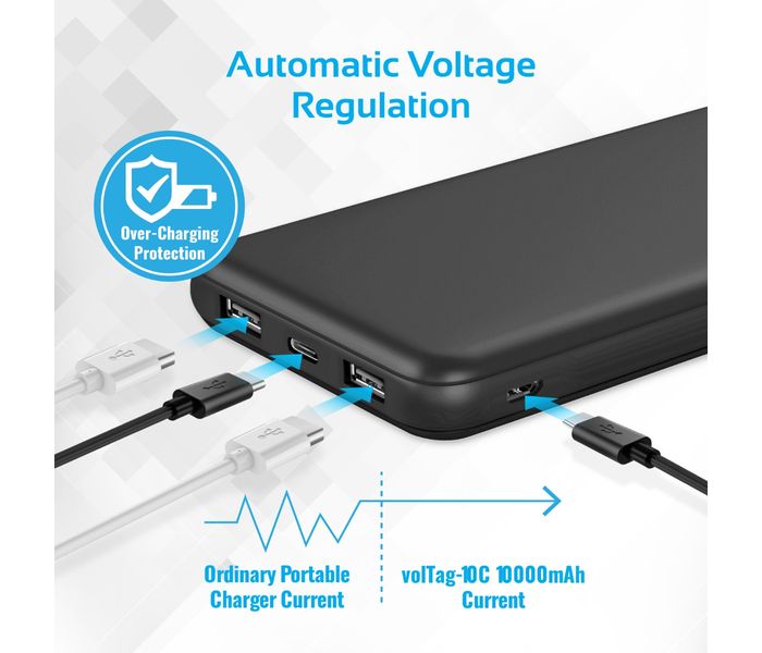 Promate VolTag-10C 10000 mAh Portable Charger Power Bank with Dual USB, Black - Zoom Image 5