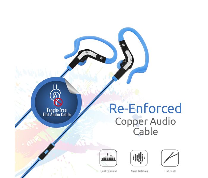 Promate Snazzy Premium In Ear Noise Isolating Sweatproof Earhook Earphone with Copper Cable, Blue - Zoom Image 3