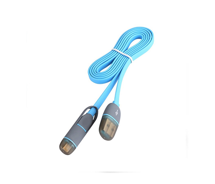 iends IN-CA9546 2-in-1 Flat USB Cable with Micro USB & Lightning Connectors - Blue - Zoom Image 6