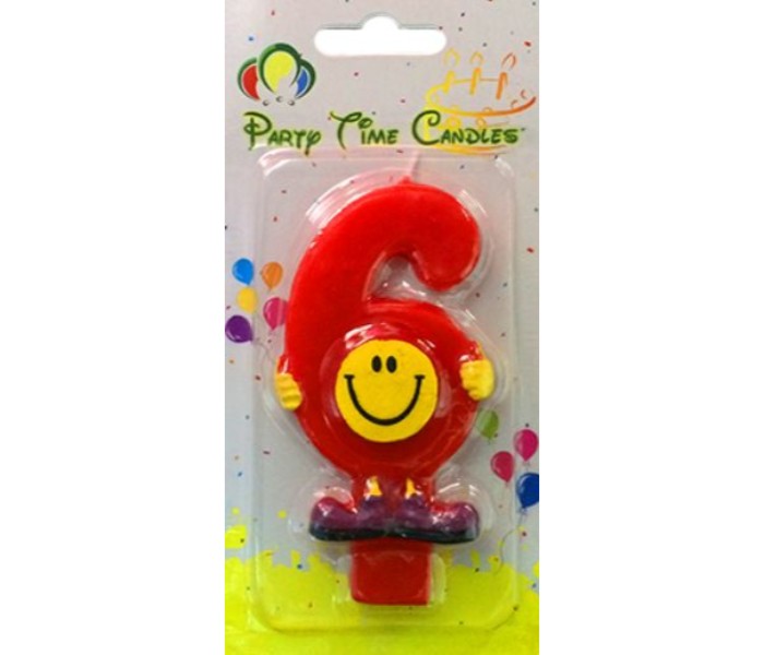 Party Time M082 Number 6 Smiley Birthday Candle Red - Zoom Image