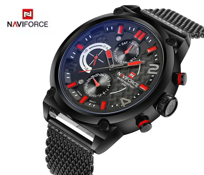 Naviforce 9068 Men Luxury Chronograph Stainless Steel Starp Watch - Red - Zoom Image 2