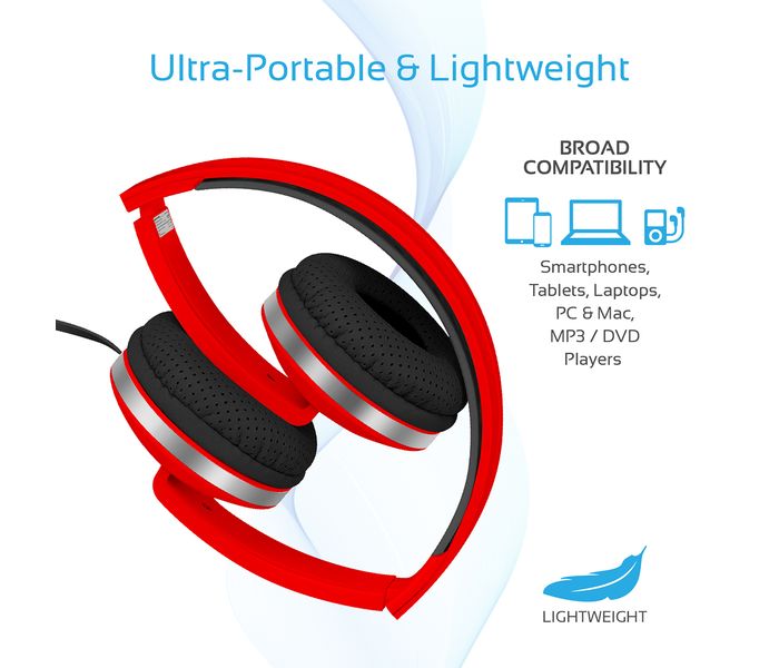 Promate Swing Dynamic On-Ear Stereo Headset with Hi-Fi Sound, Red - Zoom Image 3