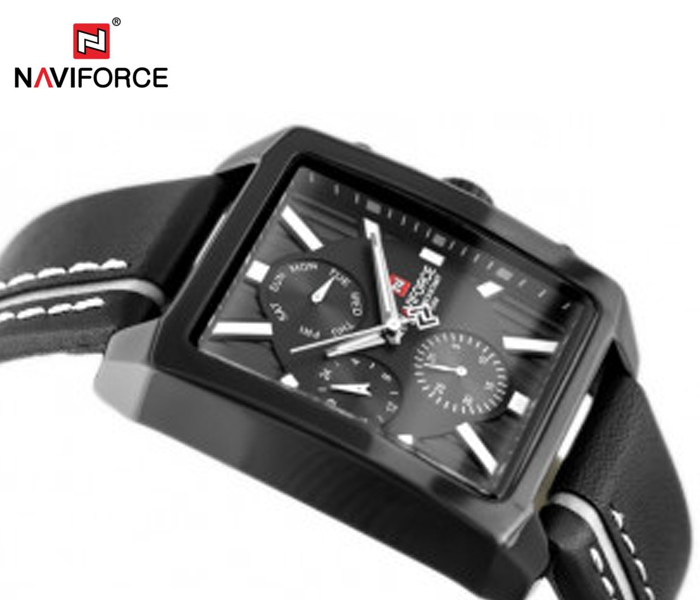 Naviforce 9111 Men Luxury Chronograph Leather Starp Watch - BLACK - Zoom Image 1