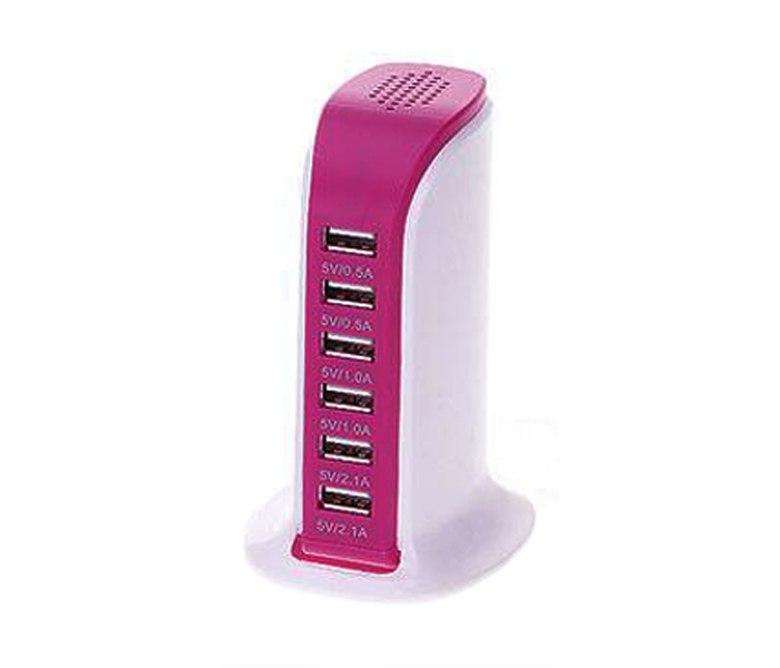 Zooni USB Charging Station With Multi Ports 30 W Power Adapter With 6A 6 Port Travel Adapter - Pink - Zoom Image