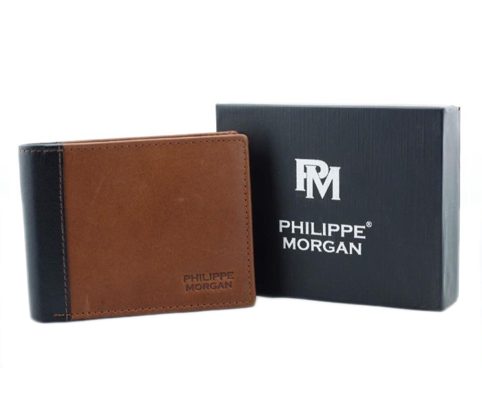 Philippe Morgan PM027 Men Leather Bifold Wallet Brown - Zoom Image