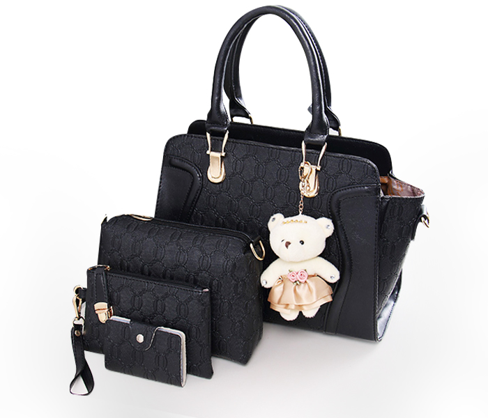 Ellen Alligator EL01 Ladies Tote Handbags 4Pcs - Black - Zoom Image