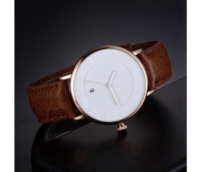 Tomi TM-0854 Maglo Faxes Genuine Quality Leather Band Wrist Watch for Unisex Brown - Zoom Image