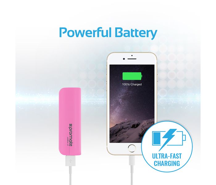 Promate Aid Bar-2 2500 mAh Ultra Compact Universal Power Bank, Pink - Zoom Image 2