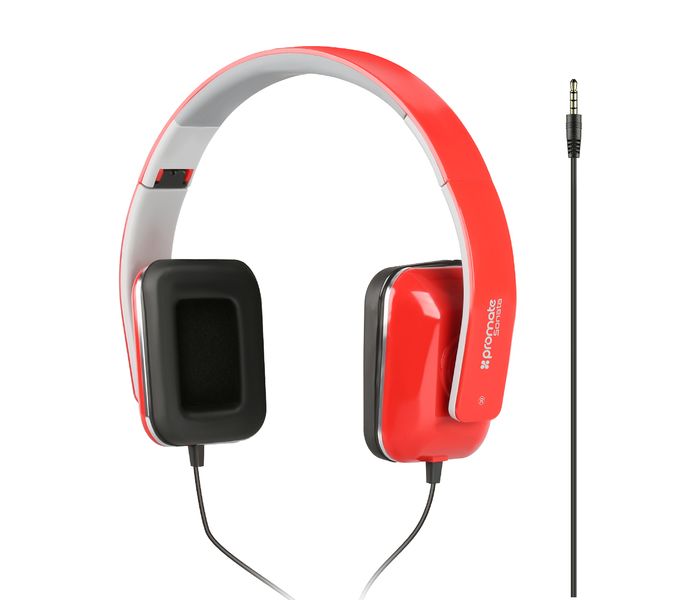 Promate Sonata Foldable Over-The-Ear Wired Stereo Headset, Red - Zoom Image 5