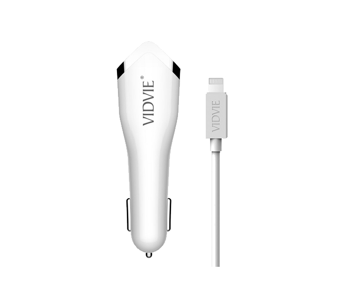 Vidvie CC-501 2.1A Car Adapter with Cable for Apple iPhone - White - Zoom Image 3