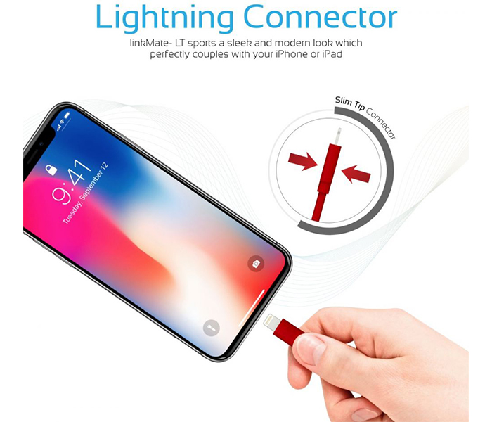 Promate Linkmate-LT USB Data & Charge Cable with Lightning Connector - Red - Zoom Image 2