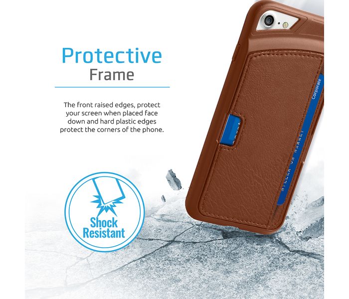 Promate Wallet-X Ultra-Slim Shock Absorbent Leather iPhone 7 Case with Card Slot,Brown - Zoom Image 3