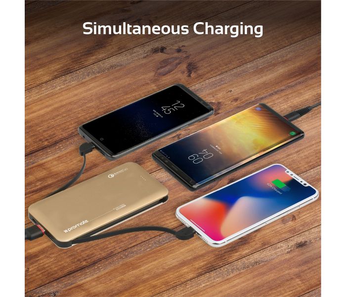 Promate Crown-10QC 10000 mAh Portable Power Bank with 18W USB Type C Charging Port, Gold - Zoom Image 6