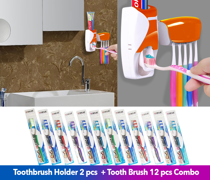  Epsilon CO3861+4031 Tooth Brush Holder with Automatic Toothpaste Dispenser 2 Set + 12pc Tooth brush Combo - Zoom Image 1