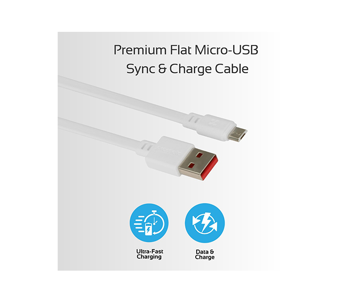 Promate Linkmate-U2F2 Flat Micro-USB Sync & Charge Cable - White - Zoom Image 1