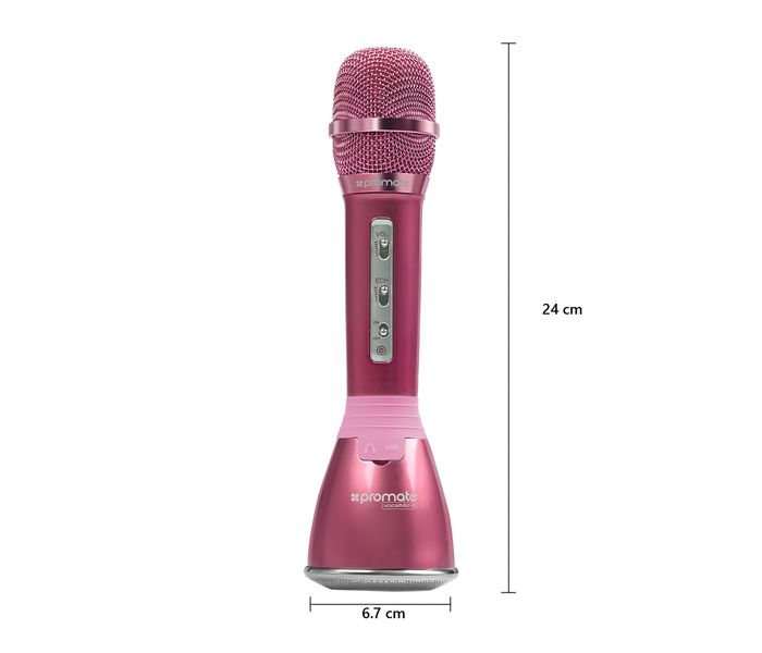 Promate VocaMic-2 Wireless MicroPhone karaoke Machine with Bluetooth Speaker, Pink - Zoom Image 3