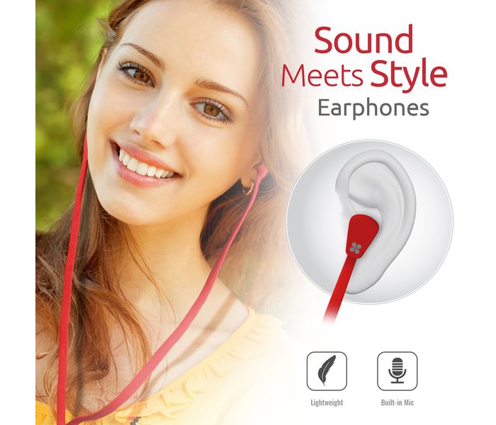 Promate Lacey Flat Trendy Tangle Free Lace Design Headphones with Built-in Microphone, Red - Zoom Image 2