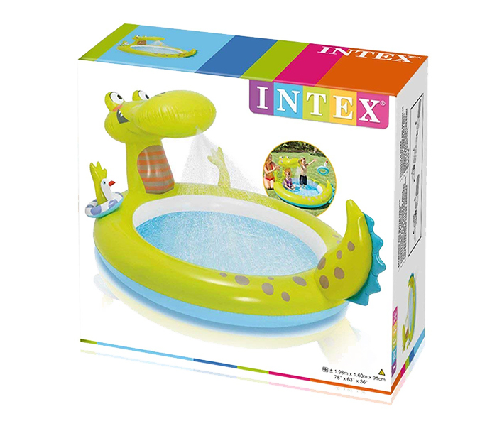 Intex ZX-57431 198 x 160 x 91CM Inflatable Gator Spray Pool - Green - Zoom Image 1